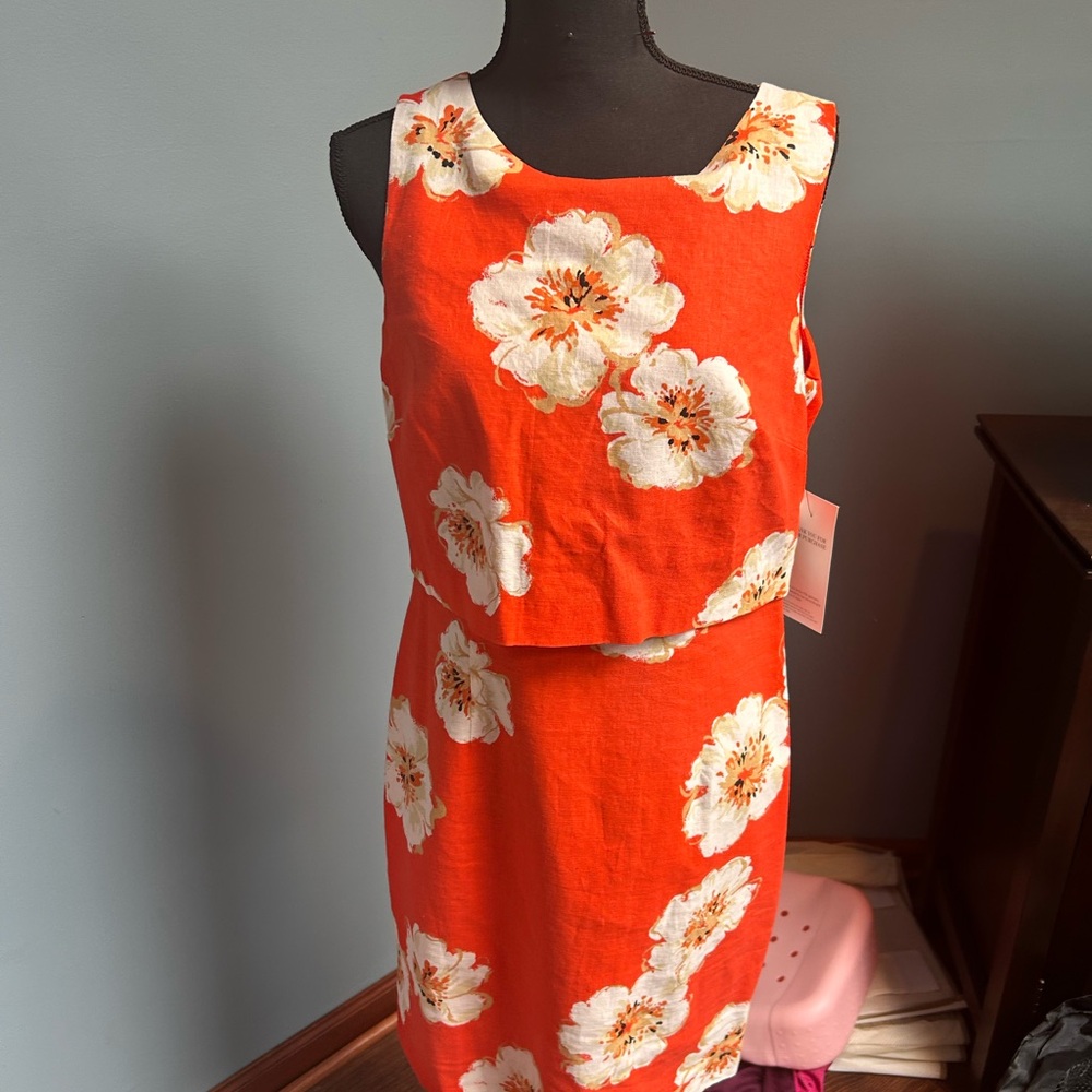 Ivanka Trump Orange and White Floral Midi Dress